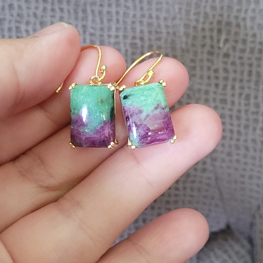 Shivam Rectangular Ruby Ziosite  Earrings - Picture 10 of 15